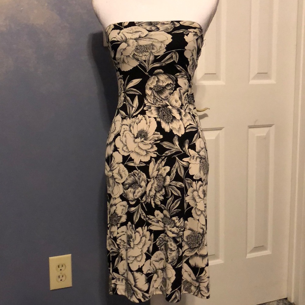 The Limited Black/ivory floral strapless dress